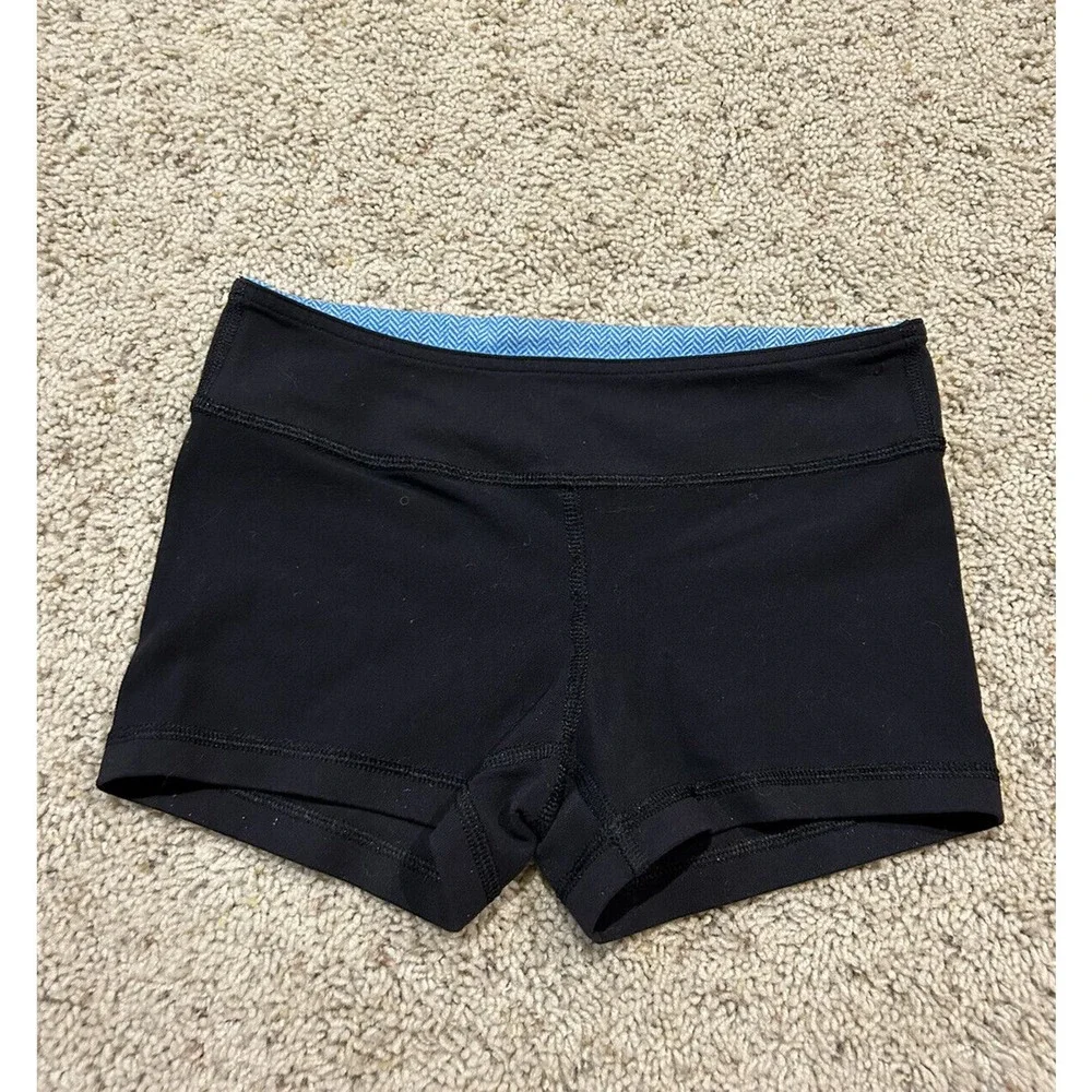 Ivivva size 8 girls REVERSIBLE Shorts SOLID BLACK/BLUE WAISTBAND Rhythmic? H23